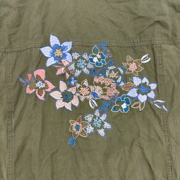 Mark. Womens 2XL Olive Green Floral Embroidered Utility Anorak Jacket Boho - Picture 10 of 13